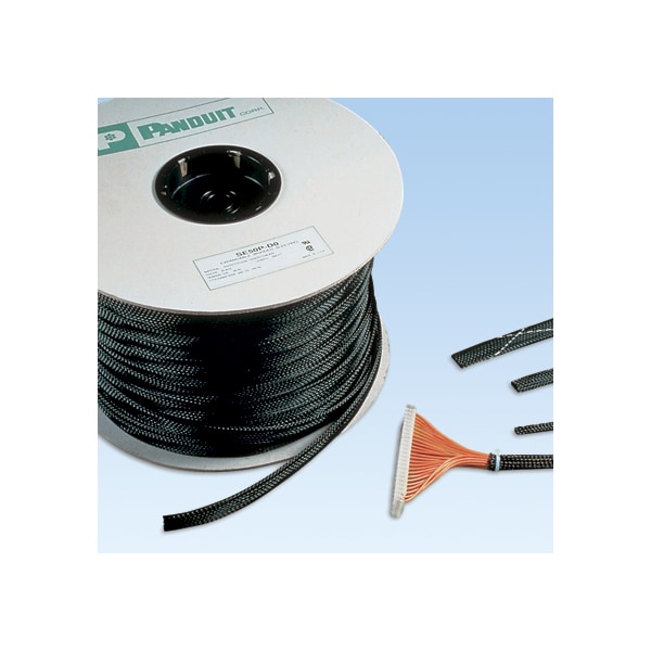 Panduit Braided Cable Sleeve, 0.37 in Inside Dia., 1/2 in Max Bundle Dia., 1 ft, Polyethylene Terephthalate SE38P-MR8 - main